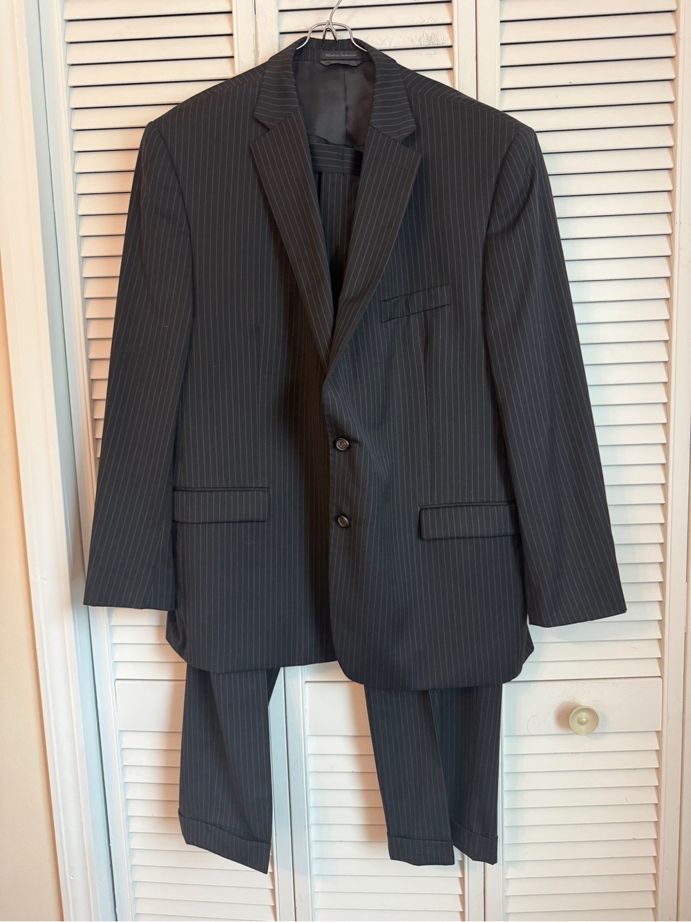 Ralph Lauren Men's Wool Black Pinstripe Suit Blazer Jacket 48R Pants 40Wx30L